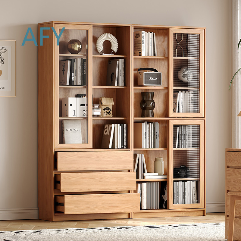 Solid Oak Bookcase with Slidin - Muji Home Storage recension och pris